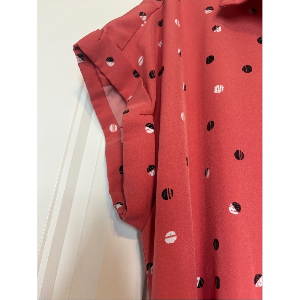CLEARANCE-Adrienne Vittadini Coral Midi Shirt‎ Dress with Black and White Dots - Picture 3 of 8